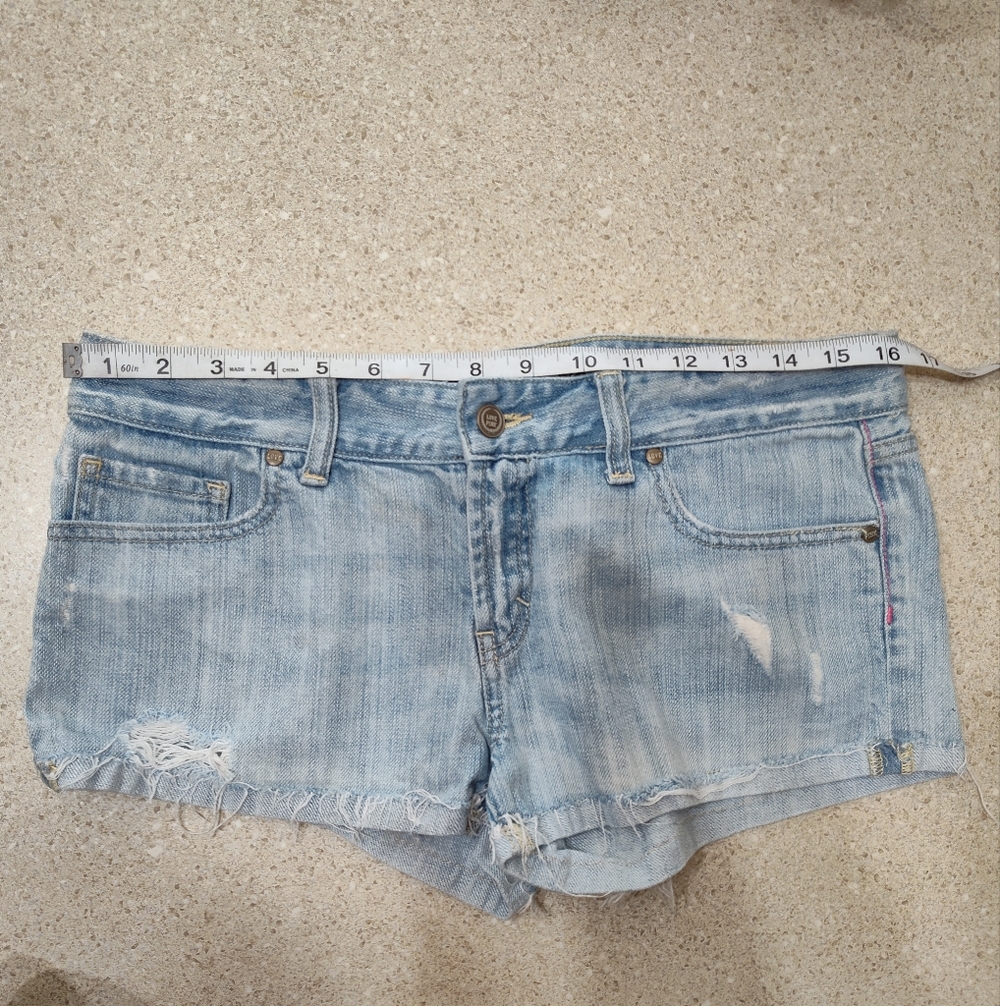 Light Blue Distressed Denim Shorts VS PINK